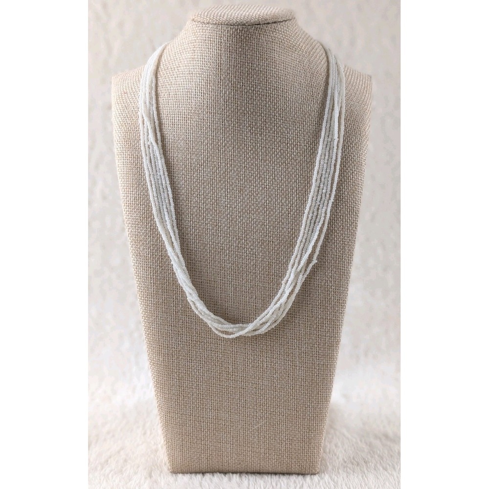 White Multi Strand Seed Bead‎ Necklace | Layered Classic Minimalist